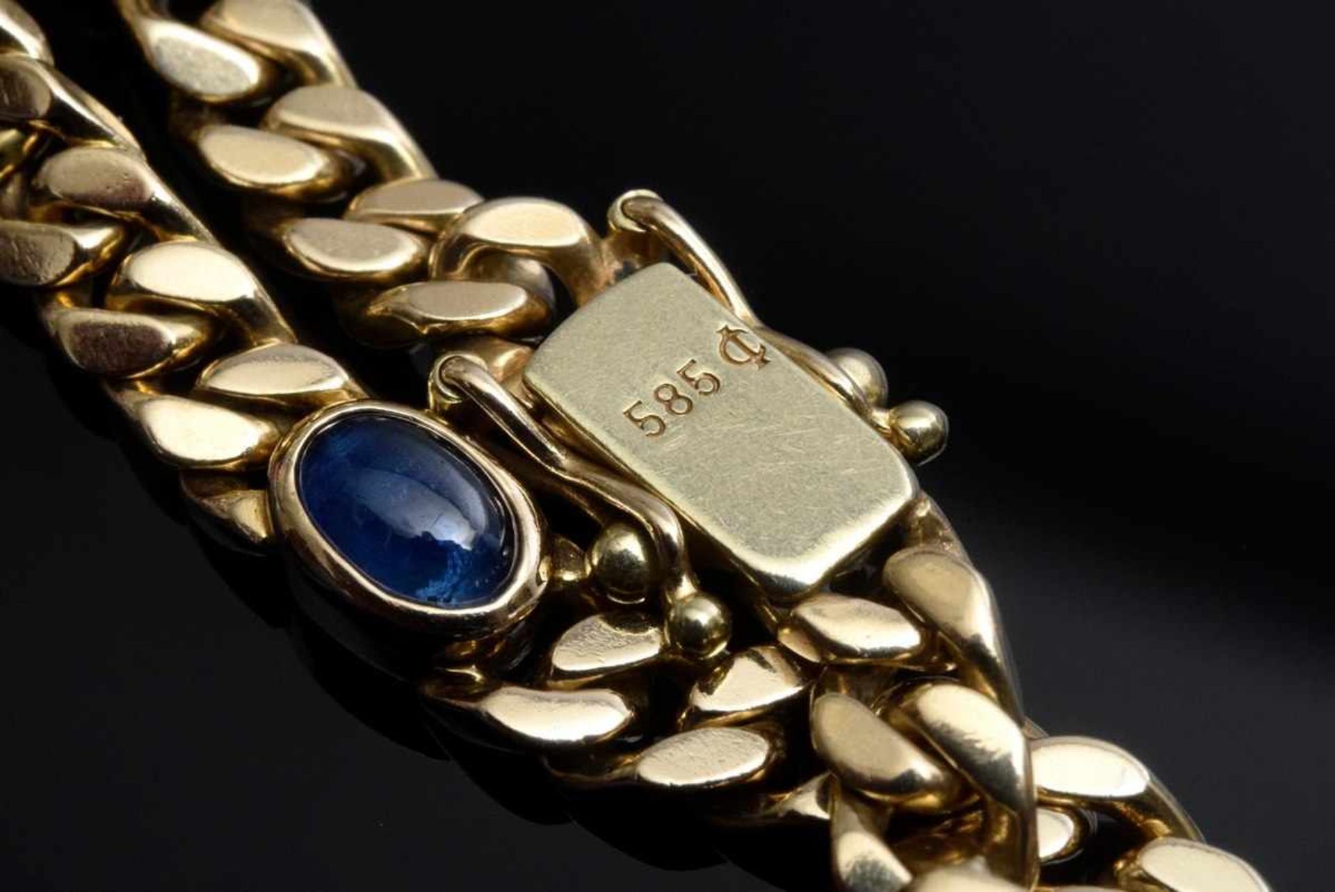 fine GG 585 flat armoured bracelet with sapphire cabochons, 14,5g, l. 19cm - Bild 2 aus 3
