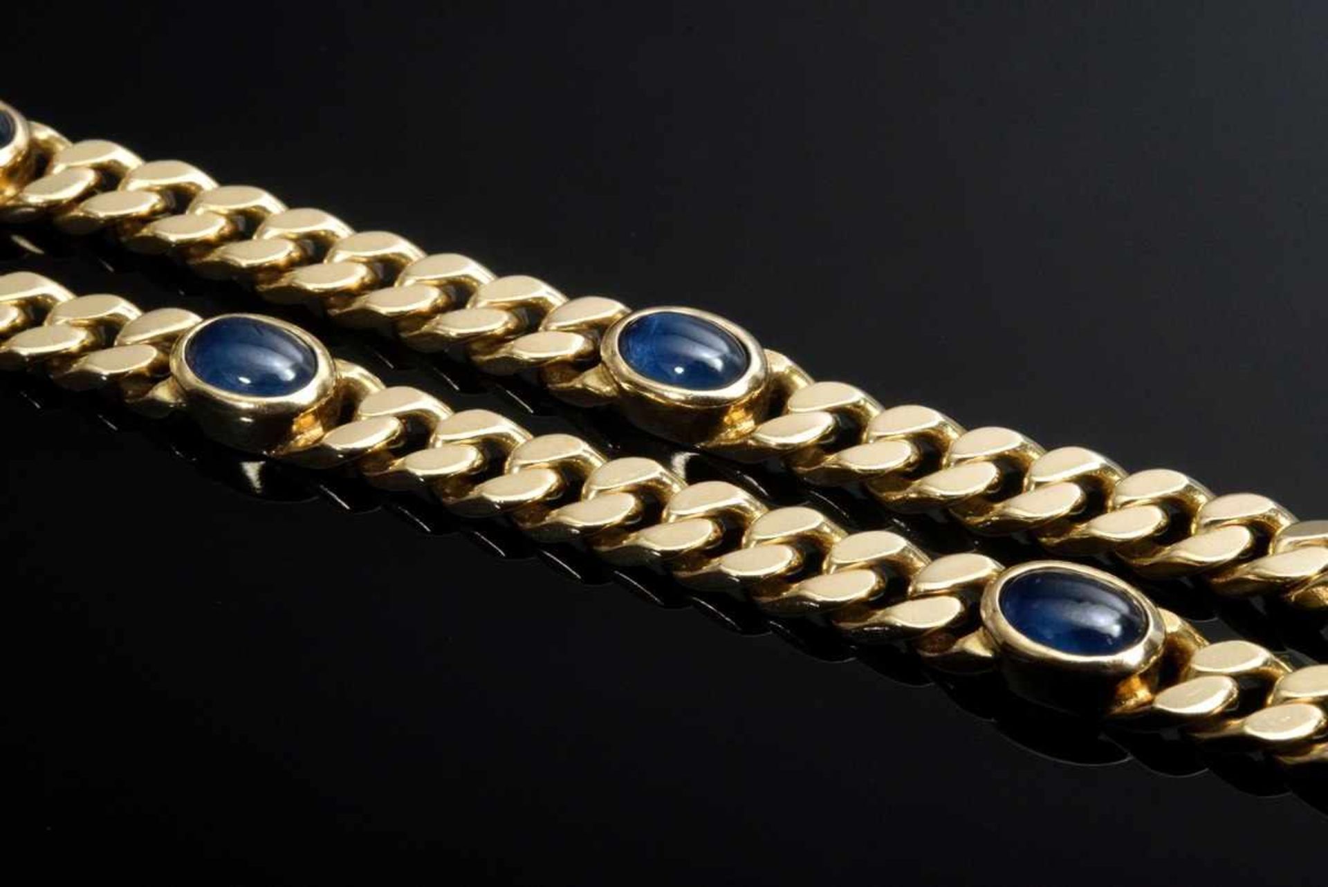 fine GG 585 flat armoured bracelet with sapphire cabochons, 14,5g, l. 19cm - Bild 3 aus 3