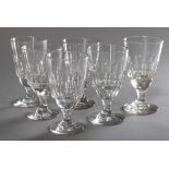 6 rustic wine glasses with half facet cut, h. 14-15cm, shape slightly varying