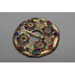 Round brooch with filigree and glass stones, Ø 6,5cm, somewhat defective<