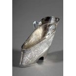 Chinese Saliere "Lily foot shoe" with glass insert, Hung Chong, silver, 50,5g, 7x6cm
