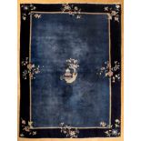 Large Beijing carpet with floral pattern, blue/beige, 277x362cm