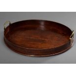 Oval English mahogany tray with metal handles, 52x44cm, crack, restored