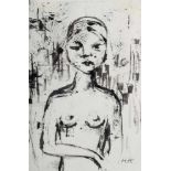 Höch, Hannah (1889-1978) "Girl half nude", ink/paper, 26,7x17,7cm (w.f. 42x31,5cm)<
