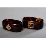Pair of tortoise shell napkin rings with sawed GG monograms "FL" and "RL", 6,5x3,5cm
