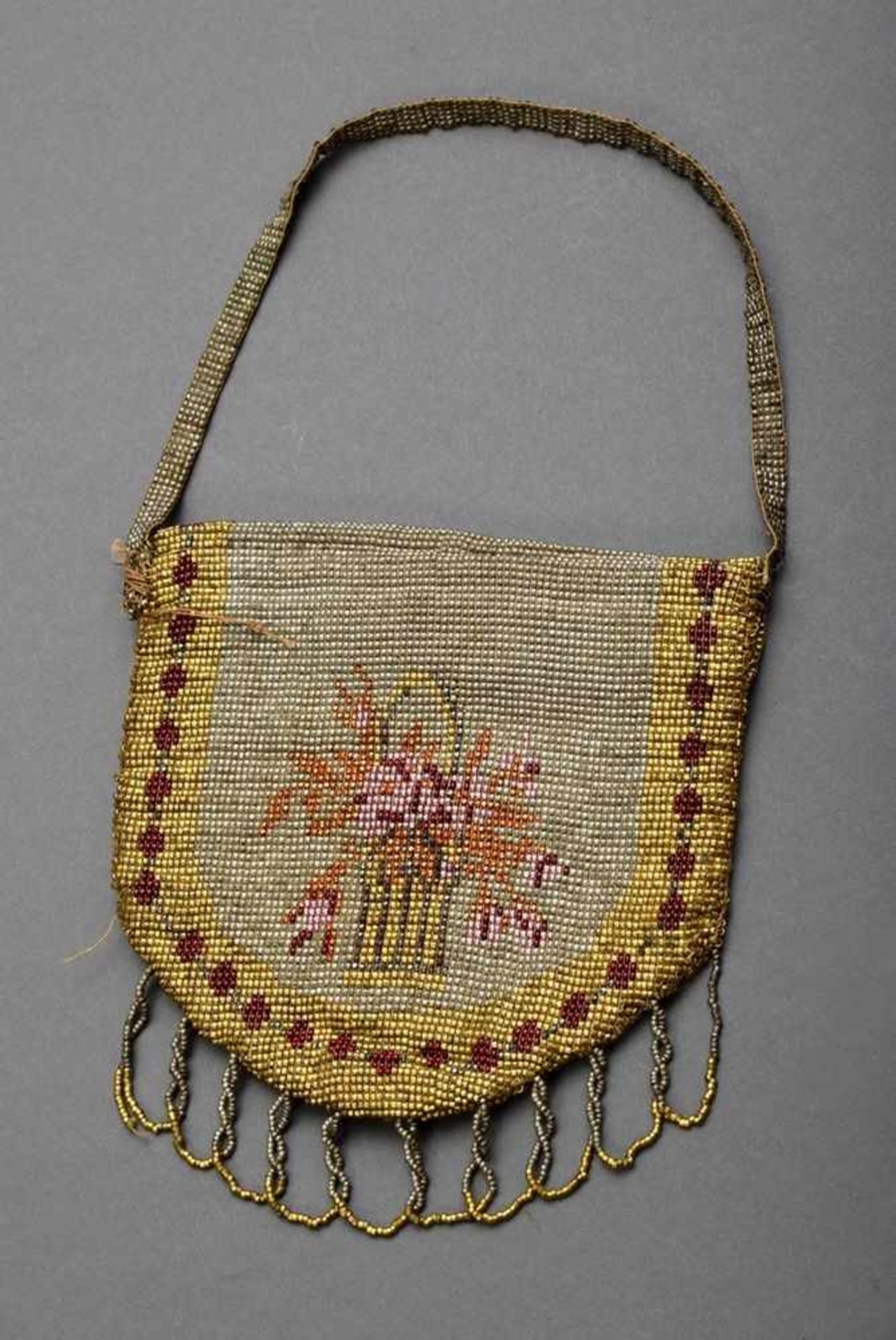Small Art Deco bead bag "flower basket", 10x11cm, small defects - Bild 2 aus 3