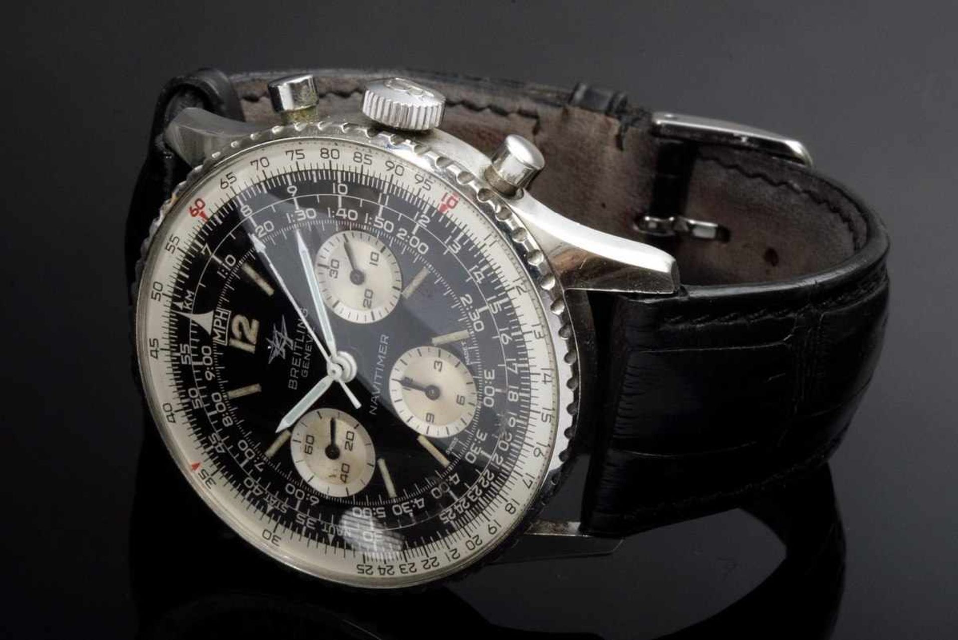 Breitling stainless steel "Navitimer" men's wristwatch, manual winding, reference 806, Venus caliber