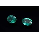 2 Oval faceted emeralds, (total approx. 1.54ct/7x5mm), medium to high quality