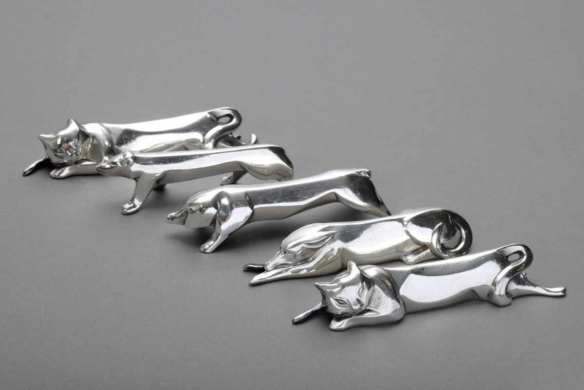 5 Art Deco knife rest "animals", silver plated, l. 8-11cm