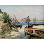 Vollet, Henry (1861-1945) "Harbour", oil/plate, signed l.l., 26x34cm (w.f. 38,5x46cm)