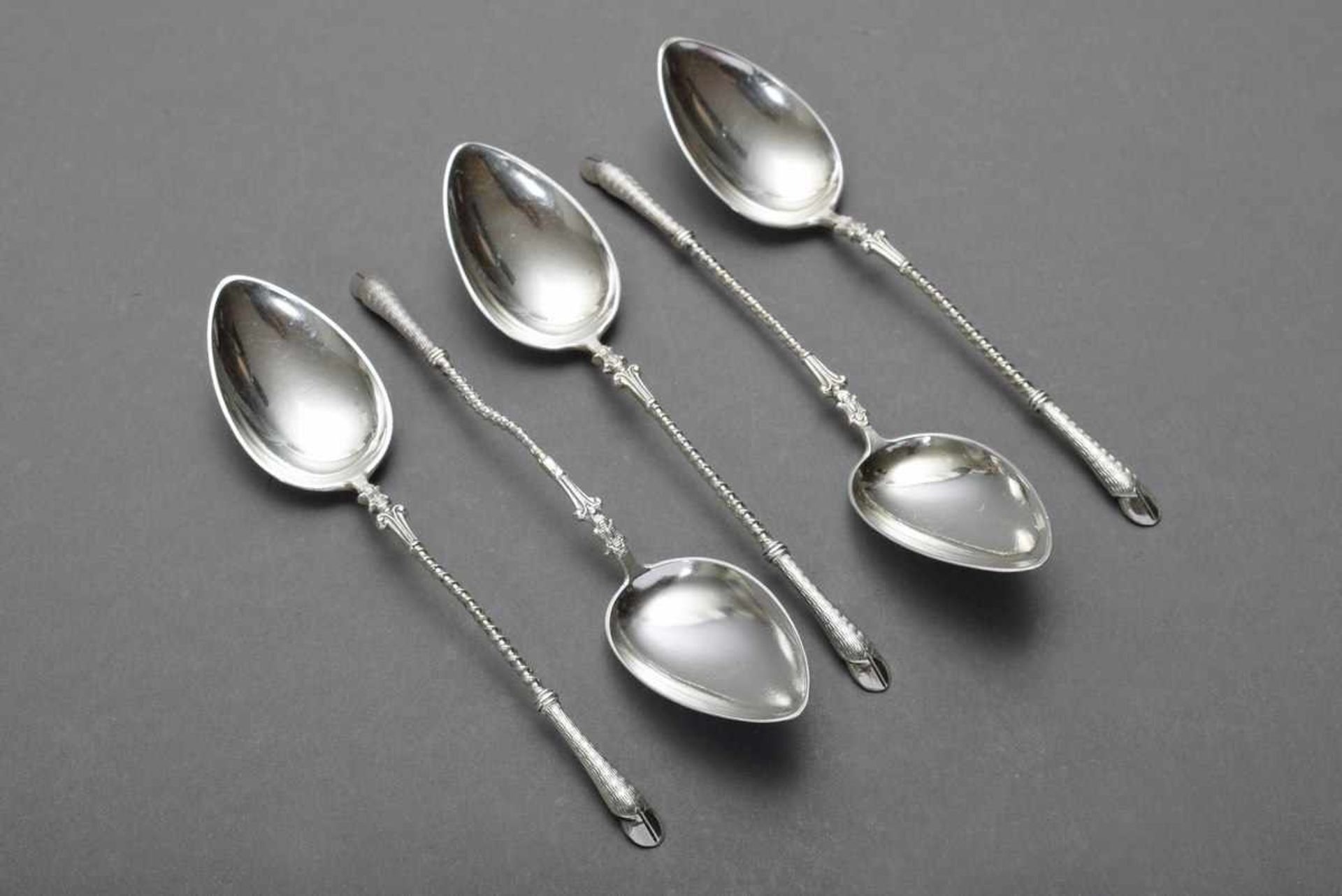 5 mocca spoons with "hoof" motive, silver 800, 47g, l. 11cm, partly bent
