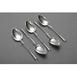 5 mocca spoons with "hoof" motive, silver 800, 47g, l. 11cm, partly bent