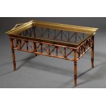 Modern sofa table with bamboo frame and brass glass tray, 49x95x55cm