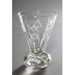 Masonic glass "Cannon" on faceted base with various cut symbols, h. 8,5cm, Ø 5,5cm<