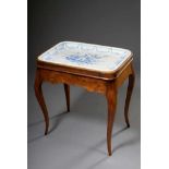 Tea table with early Rörstrand faience top "Rocaille with flower tendrils and Chinese umbrellas"