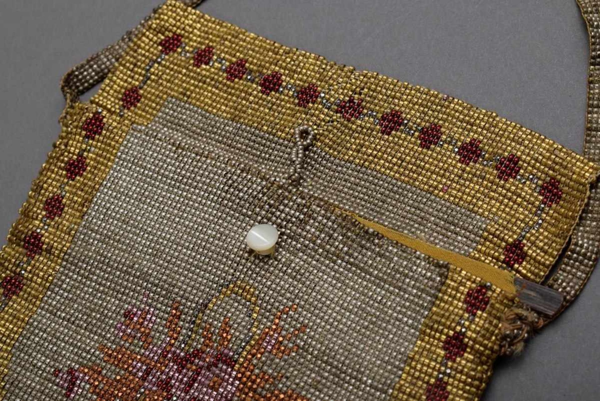 Small Art Deco bead bag "flower basket", 10x11cm, small defects - Bild 3 aus 3