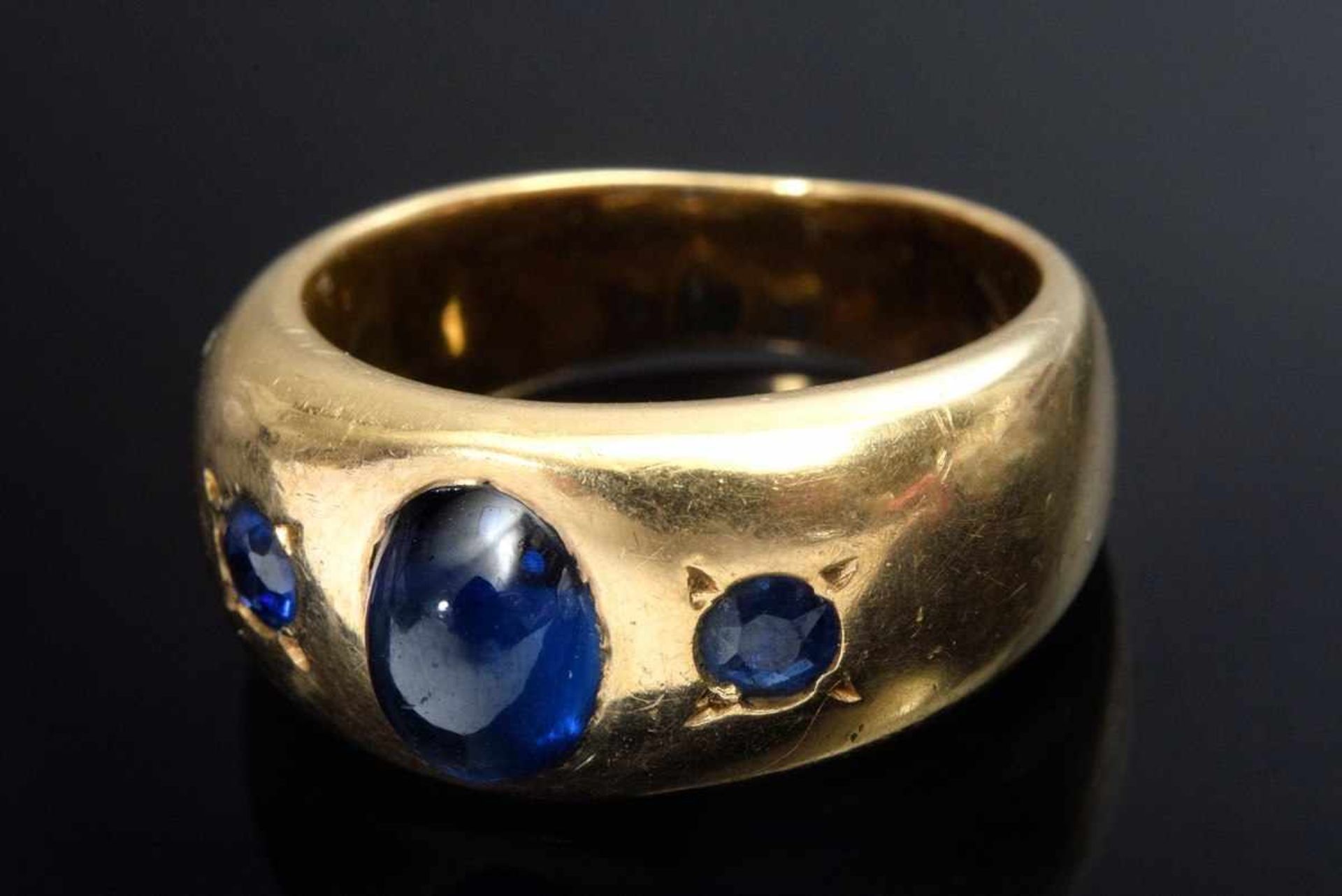 Solid GG 900 band ring with 3 sapphires, 11,6g, size 53 - Bild 2 aus 2