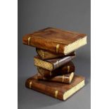 Modern "stack of books" stool, wood carved and partly gilded, 30x23x22cm