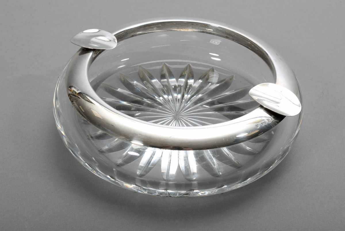 Round crystal ashtray with silver 800 mount, Gayer & Krauss, around 1950/60, Ø 14cm<