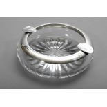 Round crystal ashtray with silver 800 mount, Gayer & Krauss, around 1950/60, Ø 14cm<
