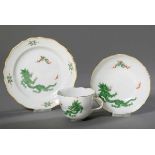 Meissen place setting "Green ming dragon" with gold rim, 20th century, h.8cm, Ø 18cm<