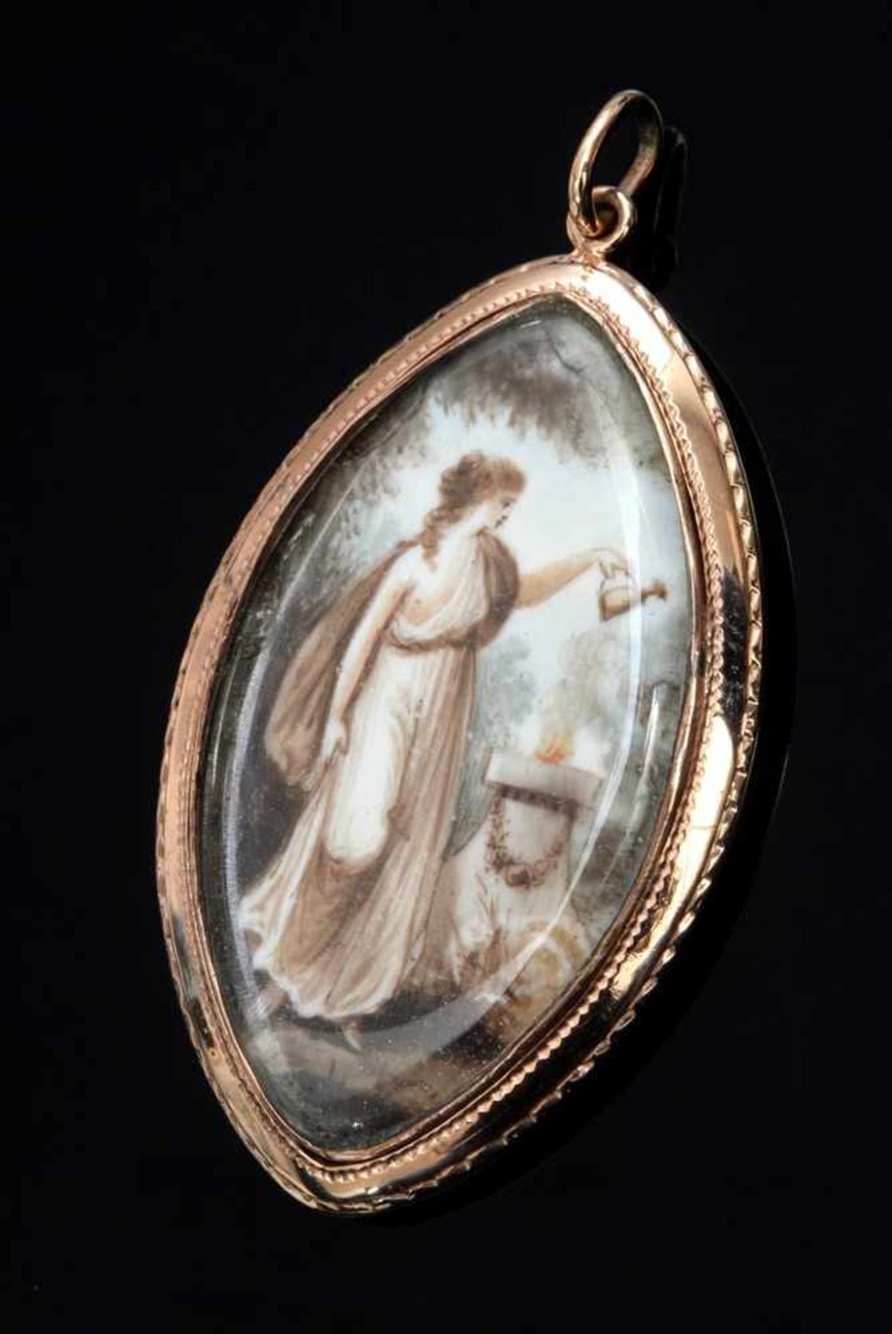 Antique RG 585 pendant with miniature "Hestia", sepia/leg, around 1820, 3,6x2,2cm