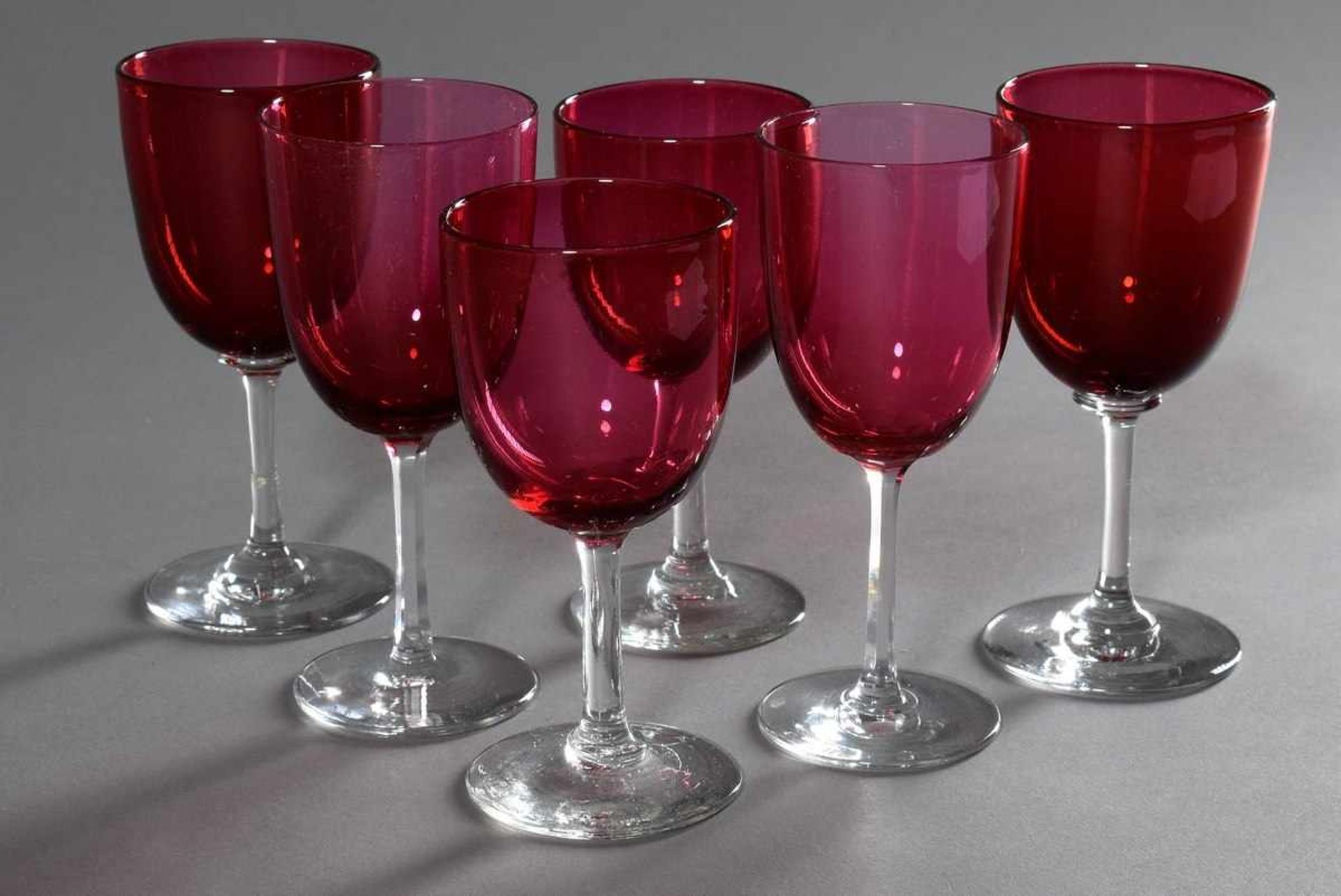 6 Cranberry Rosalin glasses, h. 12,5/13,5cm