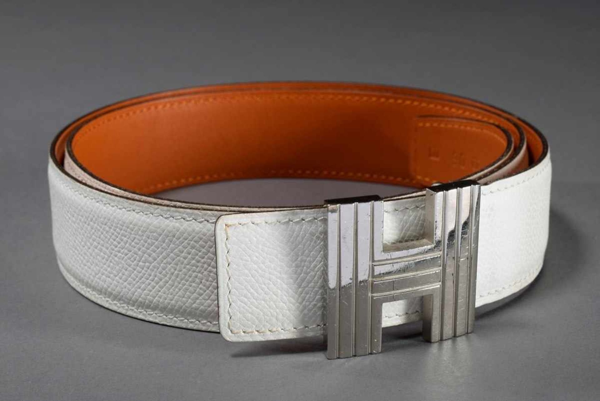 Hermès "Constance" belt with silver "H" buckle, white, 2006, l. 90cm, w. 3cm, original bag and