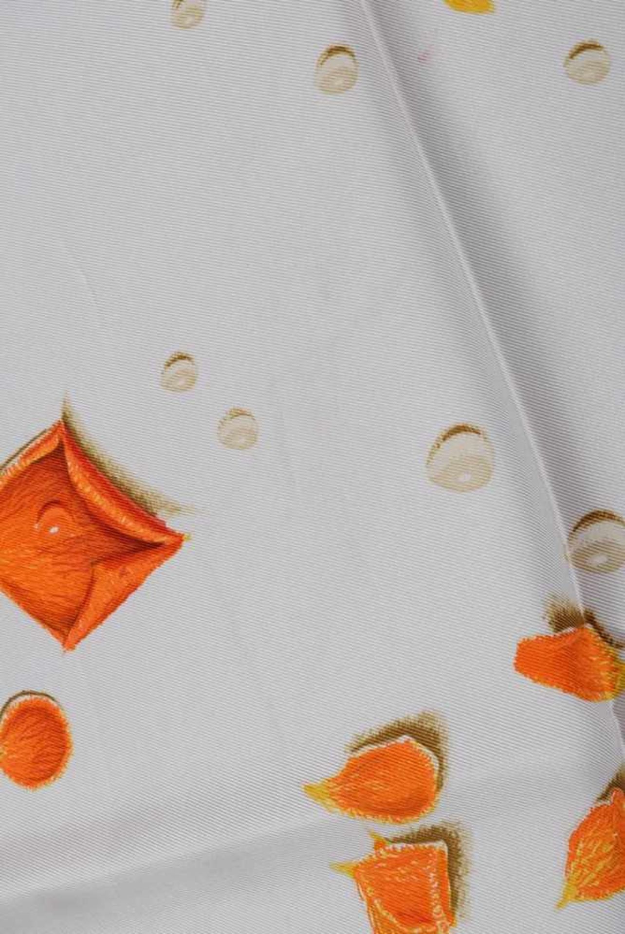 Hermès Carré "La Rosee" orange/white/écru, design: A. Garvani 1960, silk, 90x90cm, small - Bild 6 aus 6
