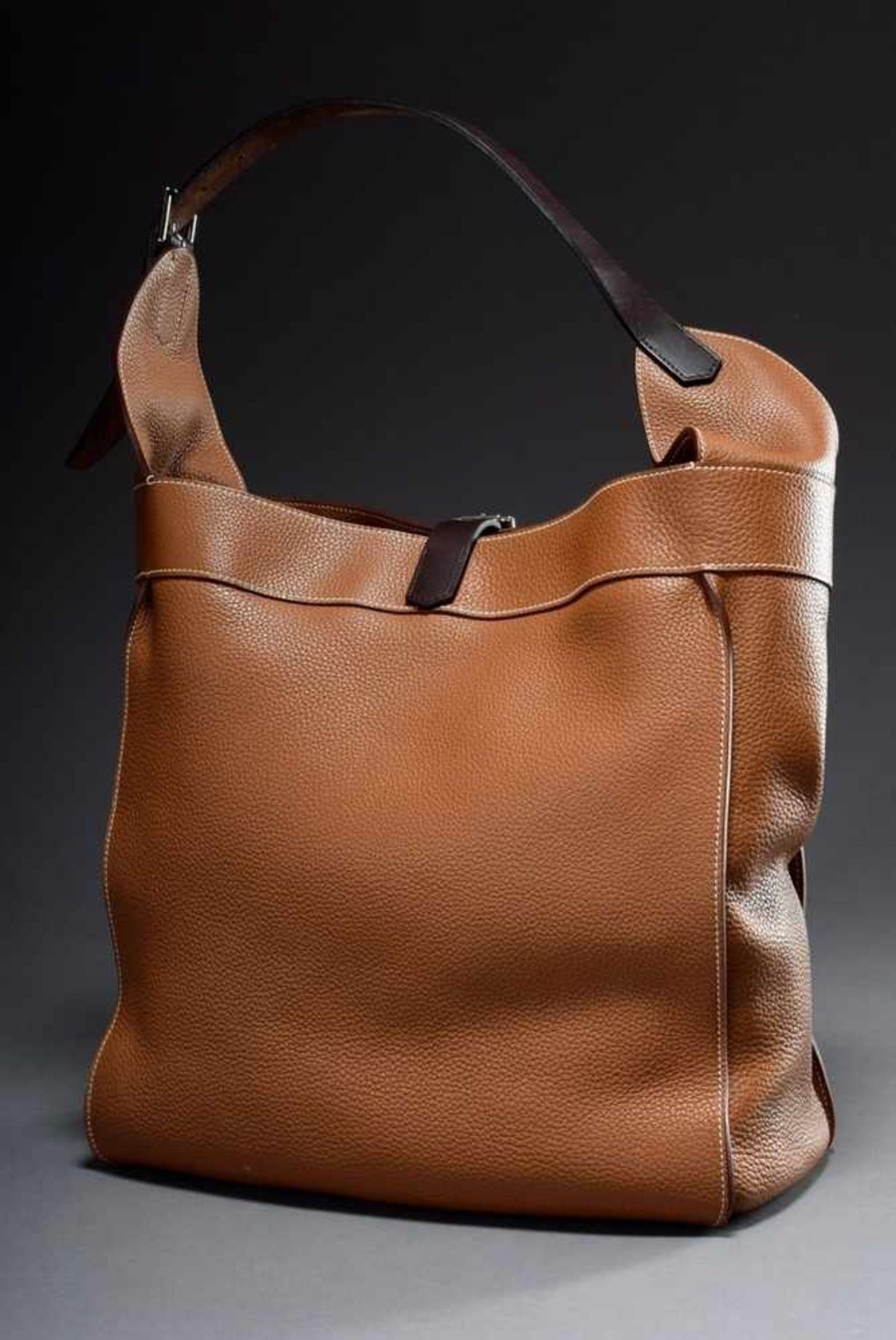 Hermès "Mawari", light brown calfskin, open shoulder bag with extra compartment, silver coloured - Bild 2 aus 8