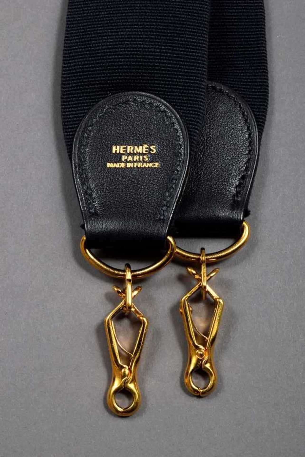 Hermès Sangle, dark blue, cotton/leather/gold plated metal, l. 108cm, wornHermès Sangle, dunkelblau,