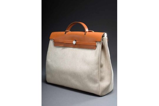 Hermès "Herbag" with natural leather and exchangeable canvas bags, 38x30/43x37cm, traces of - Bild 1 aus 12