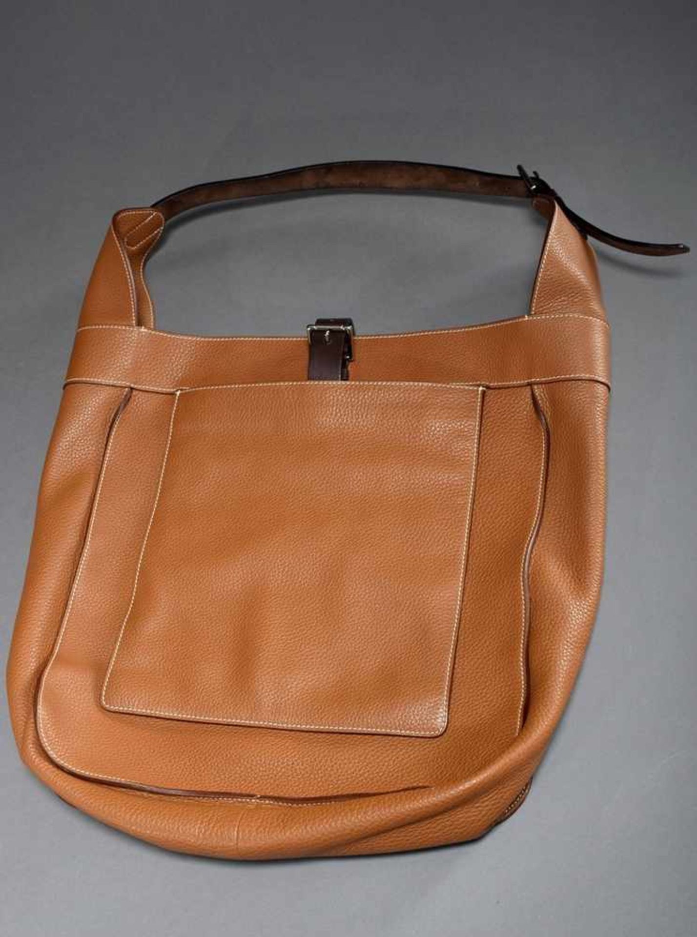 Hermès "Mawari", light brown calfskin, open shoulder bag with extra compartment, silver coloured - Bild 7 aus 8