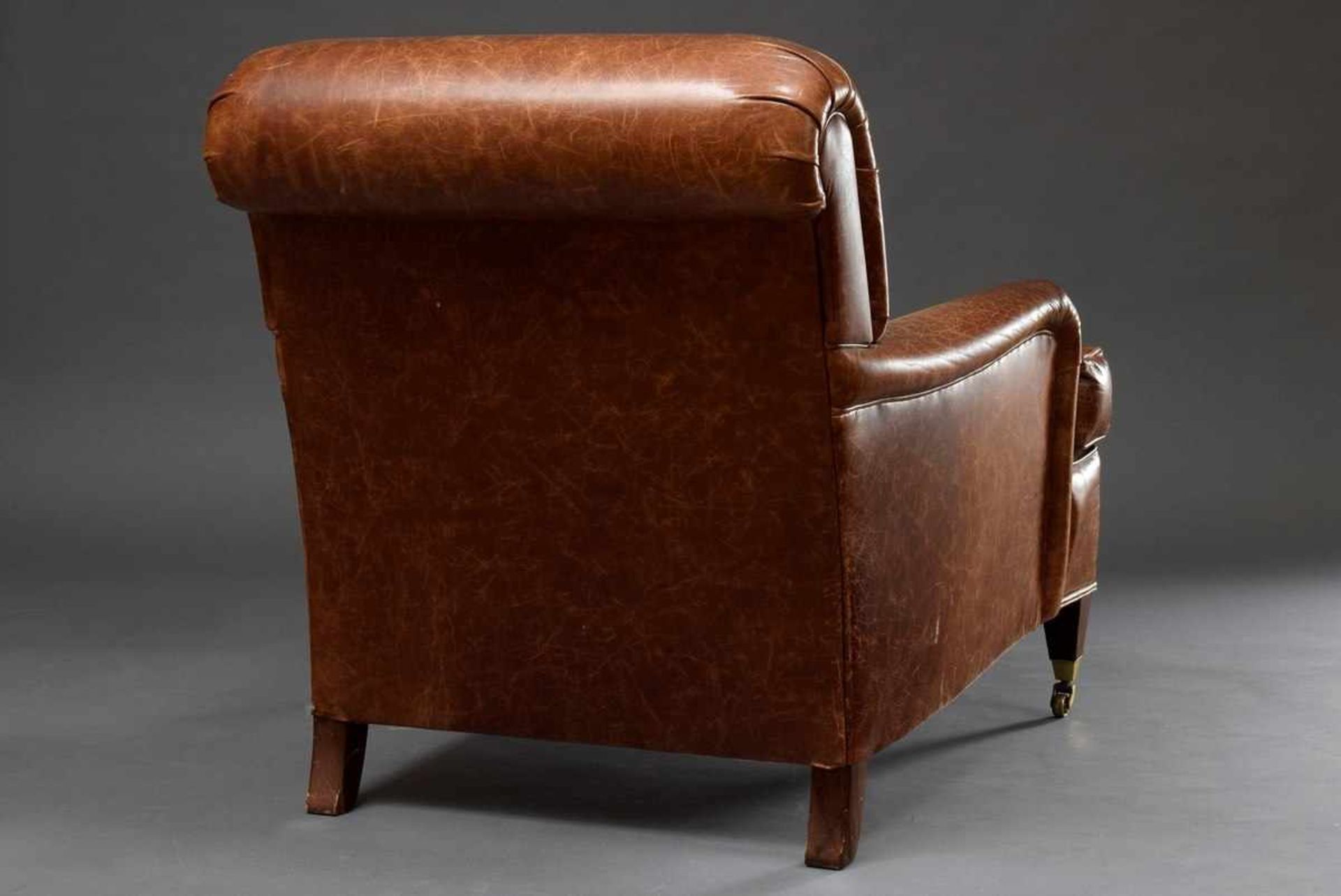 Brown leather armchair with volute handles in art deco style, h. 49/85cm, acquired by Hans Otto - Image 3 of 4