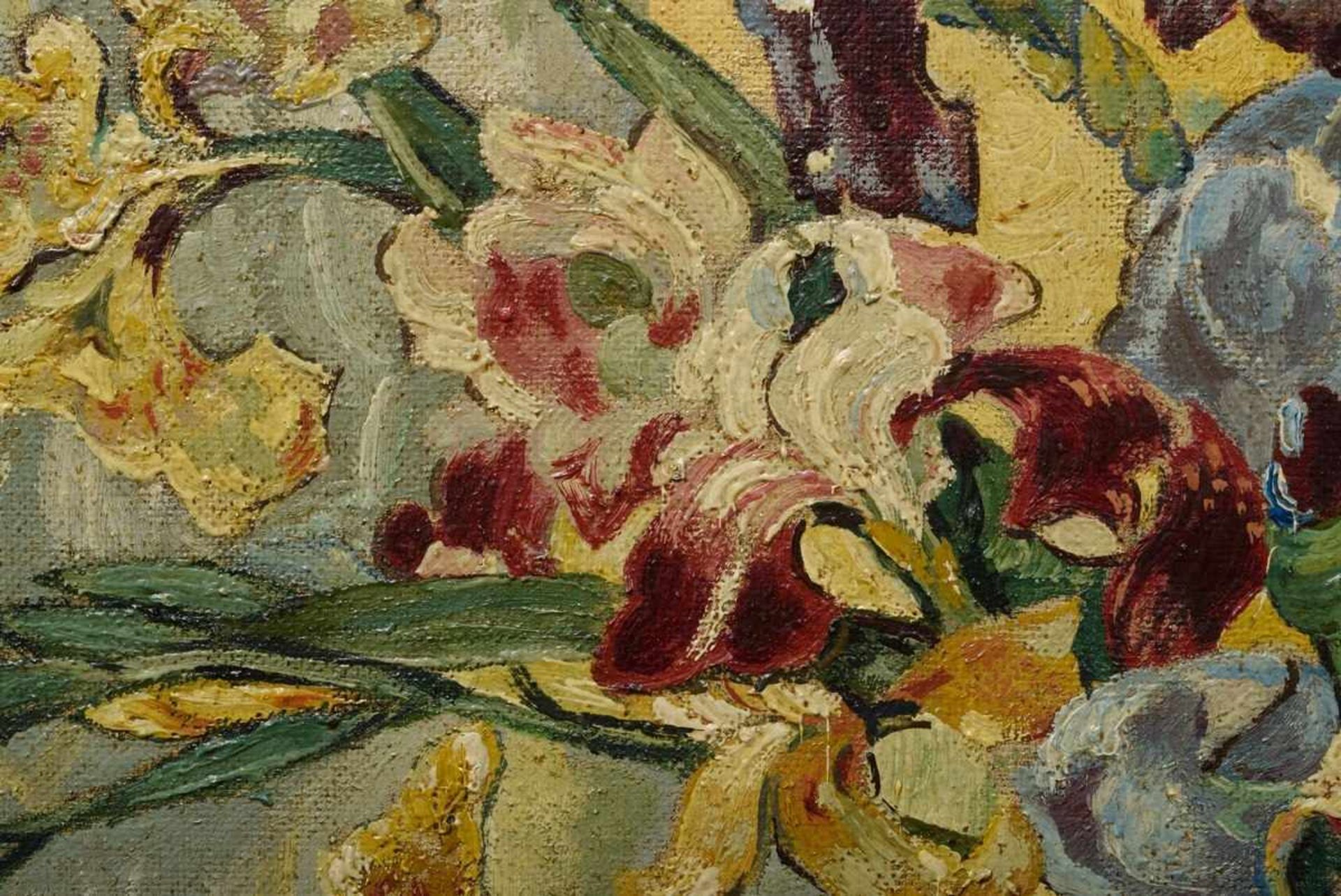 Lobsien, P.M. (painter of the 20th century) "Still life with iris bouquet" 1946, oil/warning sign ( - Bild 4 aus 5