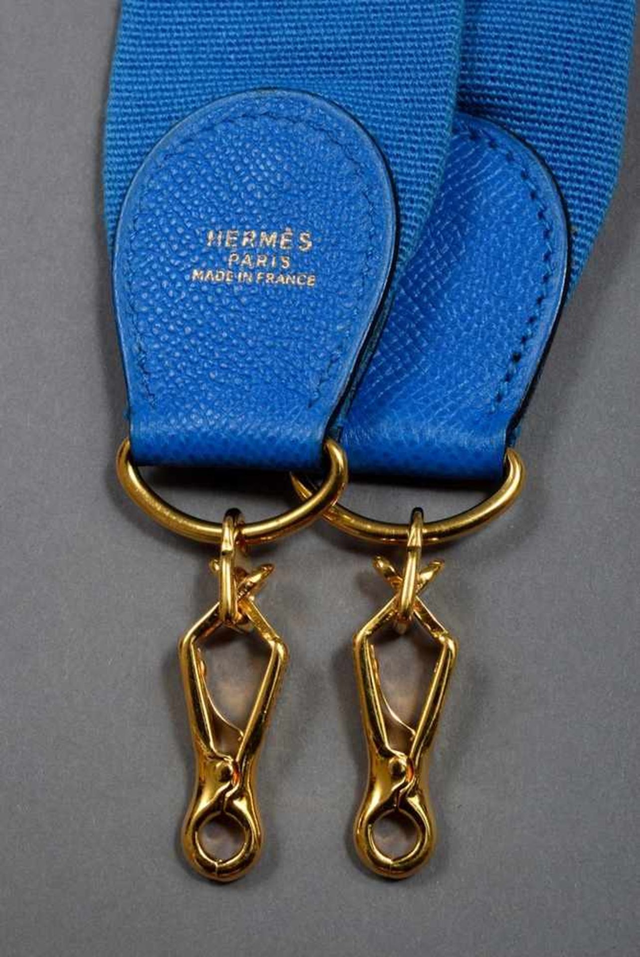 Hermès Sangle, blue, cotton/leather/gold plated metal, l. 97cm, wornHermès Sangle, blau, Baumwolle/