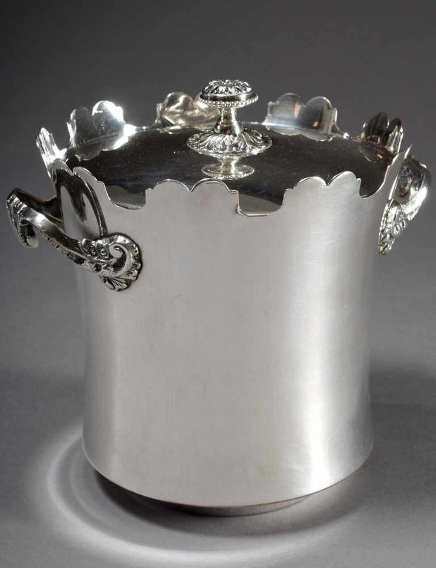 Silver plated ice bucket with side handles, Thermid Paris, h. 18,5cm, Ø 14,5cm, traces of - Bild 5 aus 6