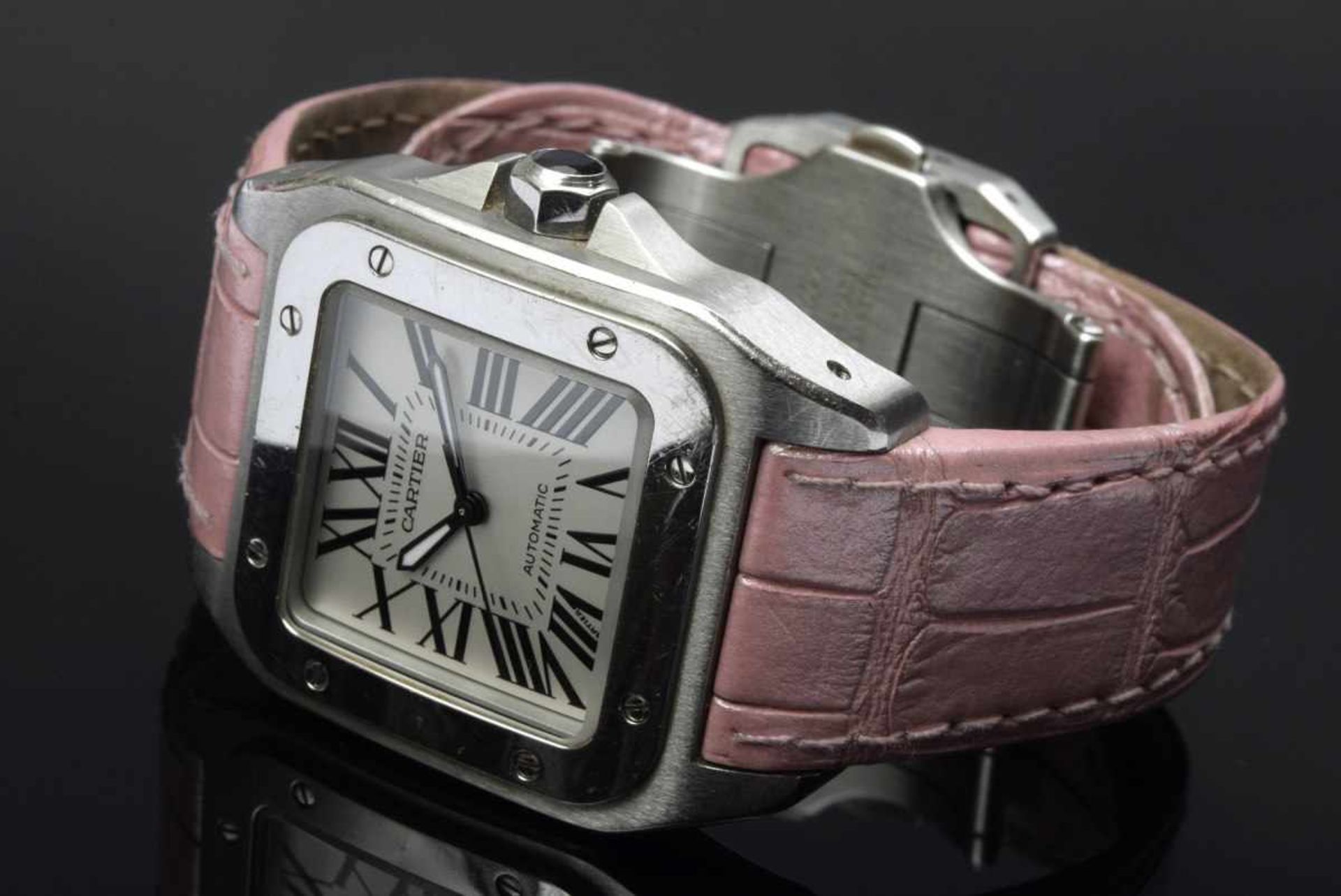 Cartier "Santos 100" watch, stainless steel, automatic movement, silver-coloured dial with Roman - Image 2 of 7