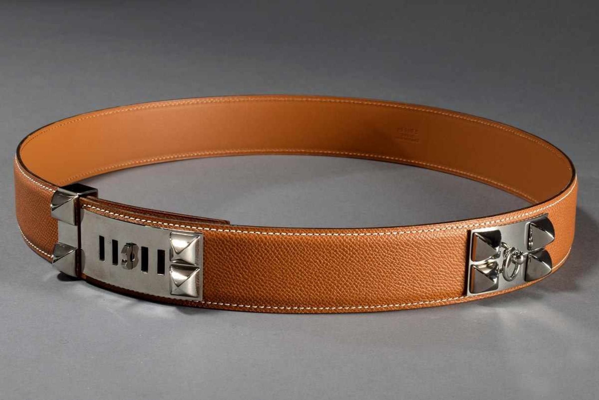 Hermès "Collier de Chien" belt with silver coloured details, cognac, 2006, l. 90cm, w. 4cm, original