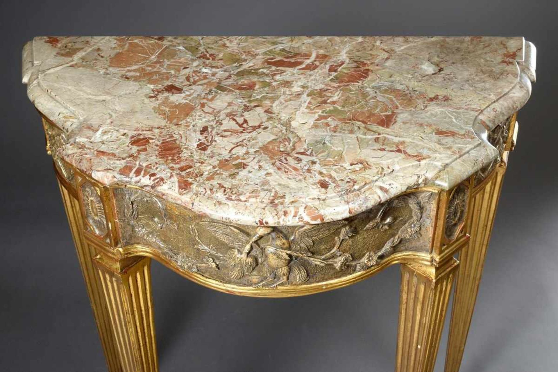 Courtly Louis XVI console on pointed legs with floral and ornamental relief carving "Birds" in the - Image 2 of 6