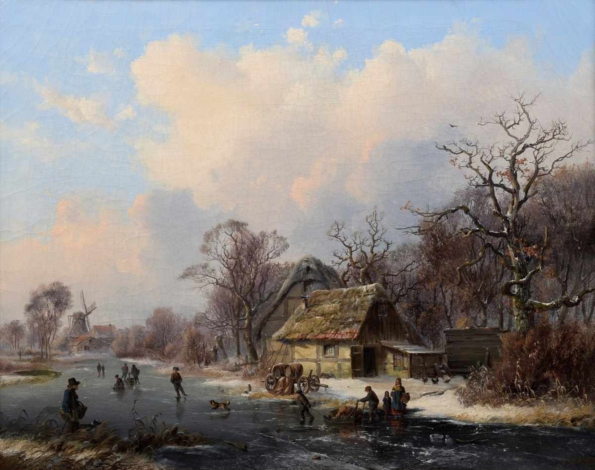 Köster, Carl Georg (1812-1893) "Winter landscape with ice skaters", oil/canvas, signed lower