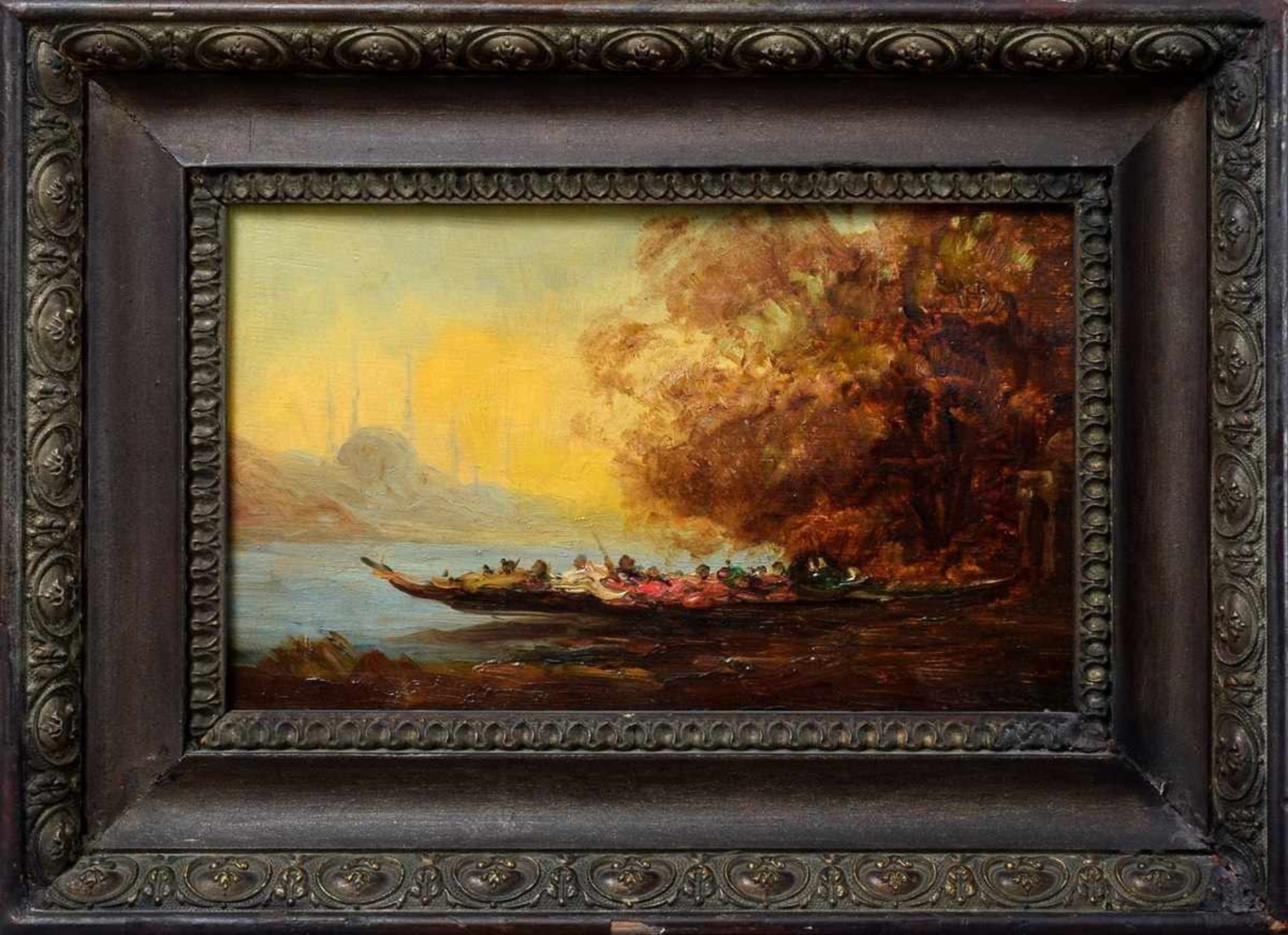 Unknown artist "Scene at the Bosporus with Hagia Sophia in the background", oil/wood, 16x27cm (w. - Bild 2 aus 3