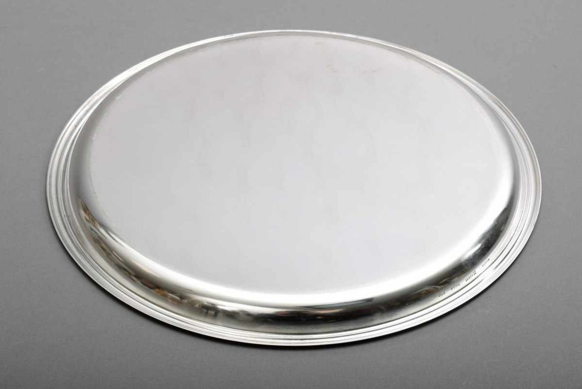 Round, plain tray with date engraving, Wilkens 1960s, silver 835, 328g, Ø 27,5cmRundes, schlichtes - Bild 2 aus 3