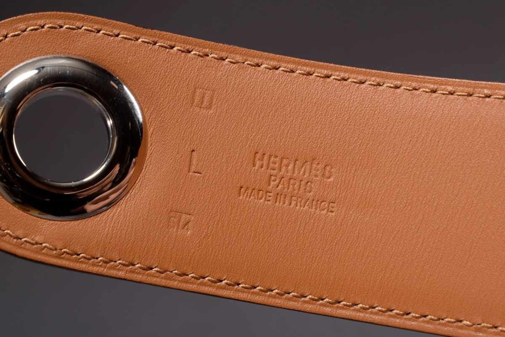 Hermès "Kimono" belt with silver coloured details, pigeon blue, 2005, size L, L. 90cm, W. 4cm, - Bild 4 aus 4