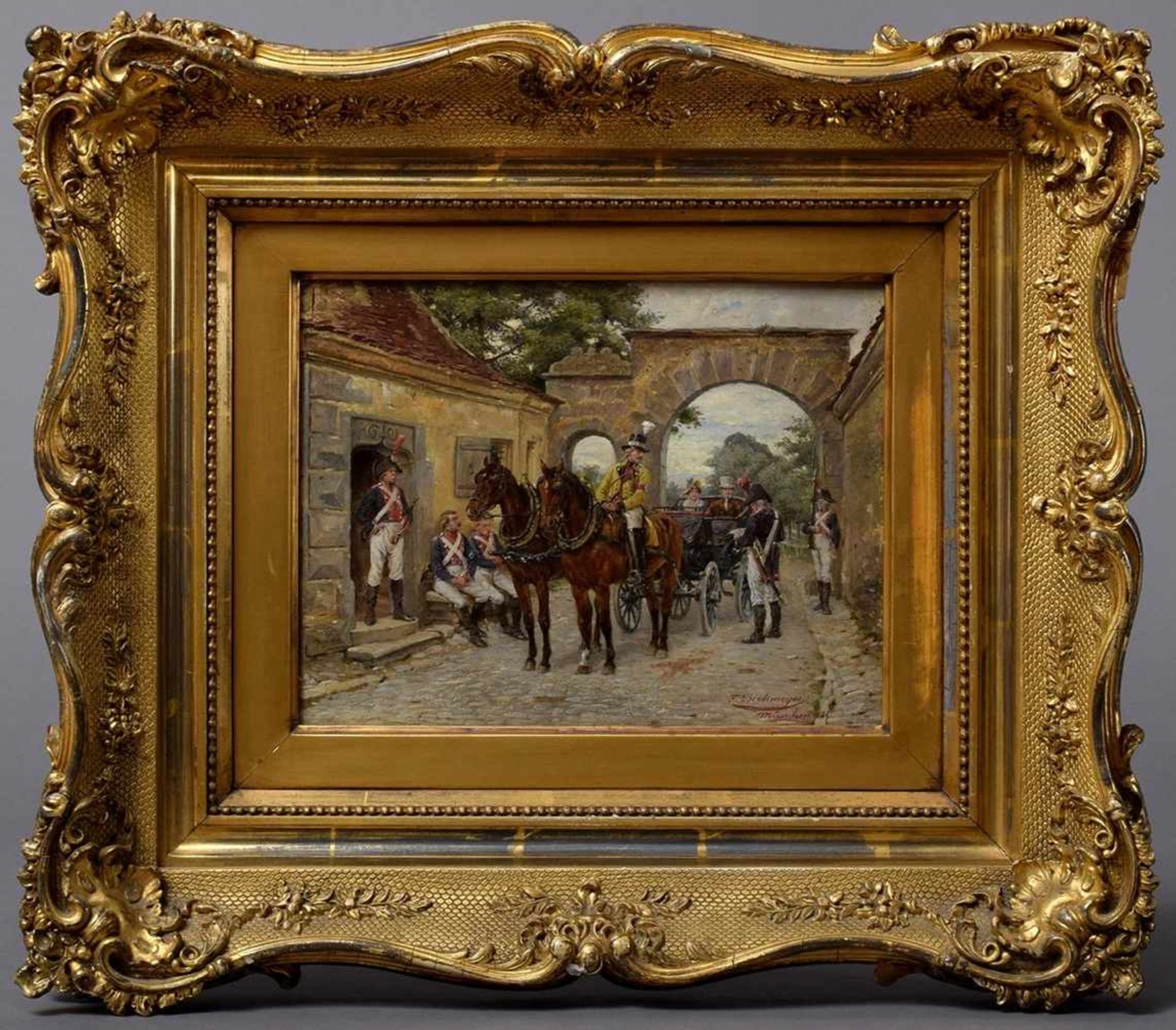 Birkmeyer, Fritz (1848-1897) "Border control" 1891, oil/wood, signed and dated lower right, 20, - Bild 2 aus 7