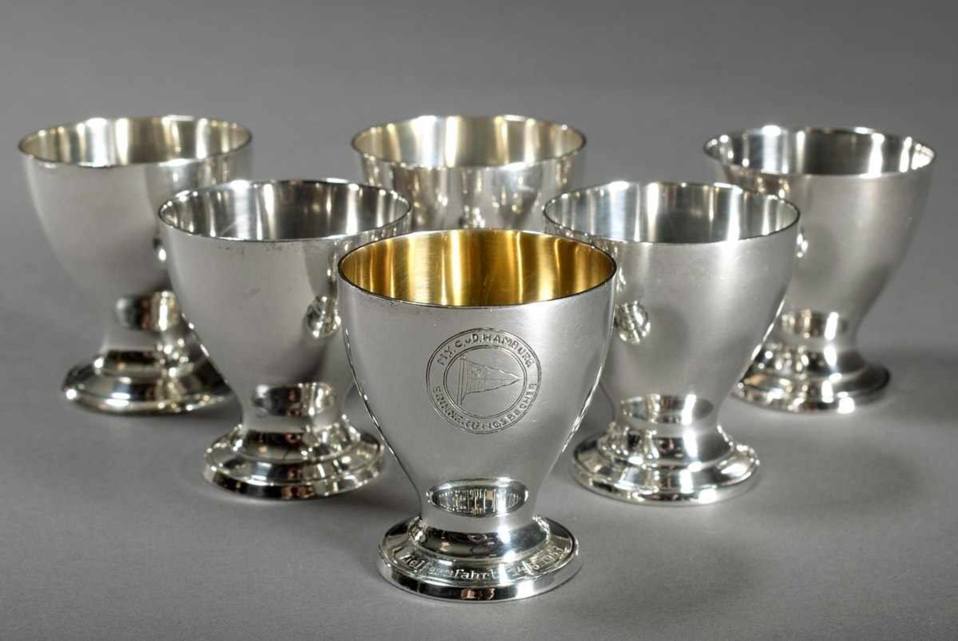 6 Plain eggcups, shape slightly varying, Koch & Bergfeld (key brand), silver 925, 223g, 1x