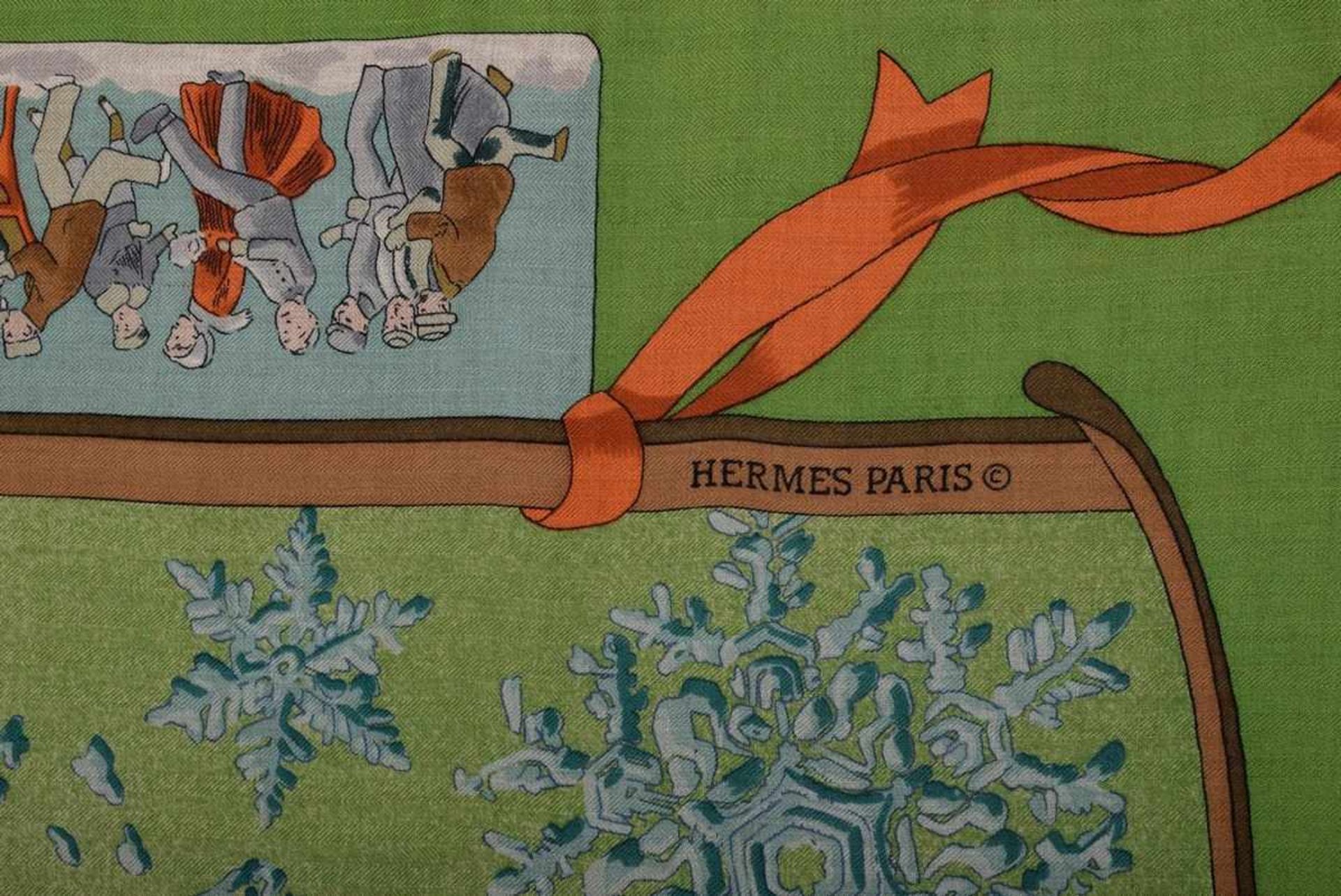 Hermès scarf "Neige d'Autan" green, designed by Caty Latham 1965, 65% cashmere, 35% silk, 140x140cm, - Bild 4 aus 4