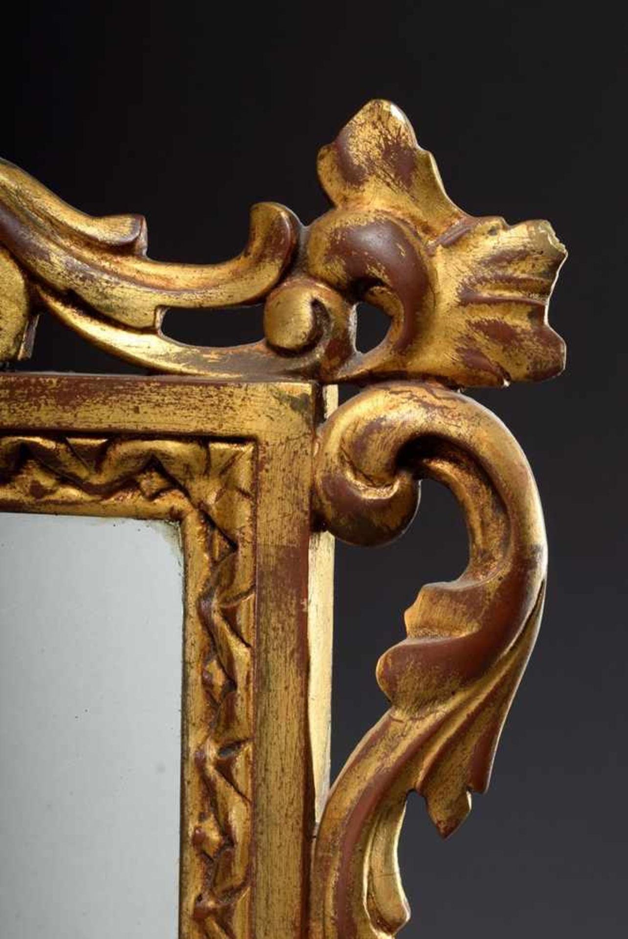 Small console mirror in classicistic style with medallion crown and draperies, wood carved and - Image 4 of 8