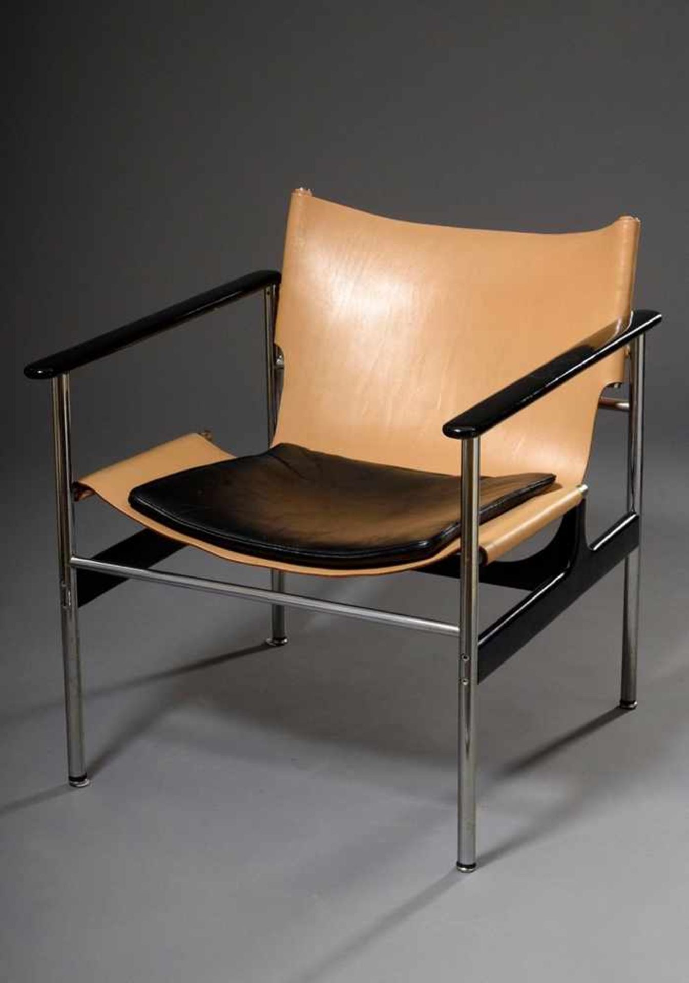 "Sling" Lounge Chair No. 657, designed by Charles Pollock (1930-2013) 1960, tubular steel, leather