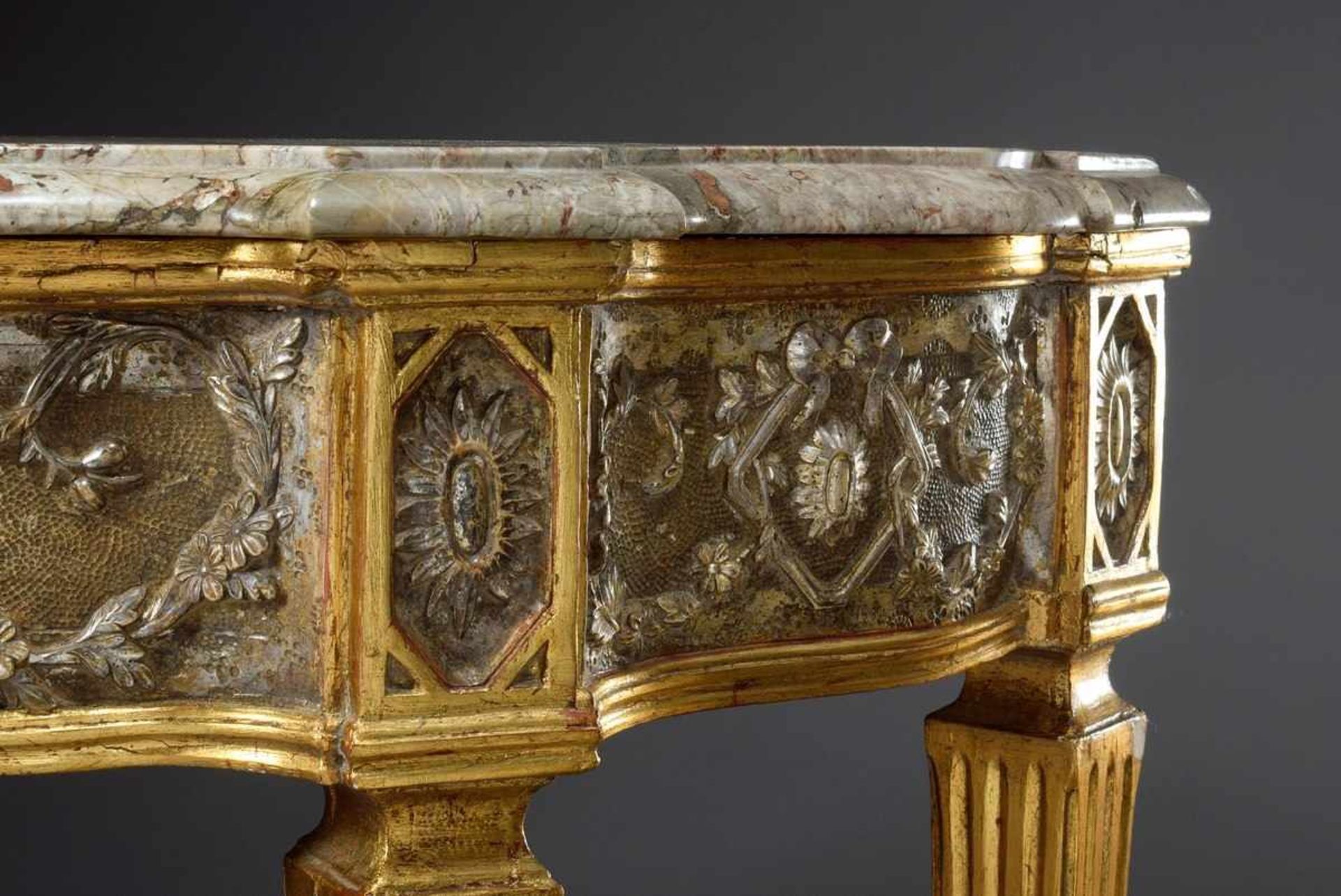 Courtly Louis XVI console on pointed legs with floral and ornamental relief carving "Birds" in the - Image 5 of 6